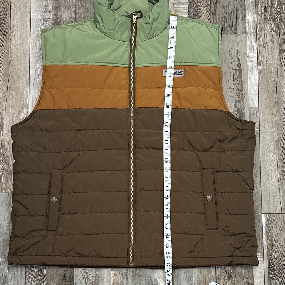 Local Boy Men's Colorblock Brick Quilted Puffer Vest in Green/Orange/Brown. NWOT - Picture 5 of 9